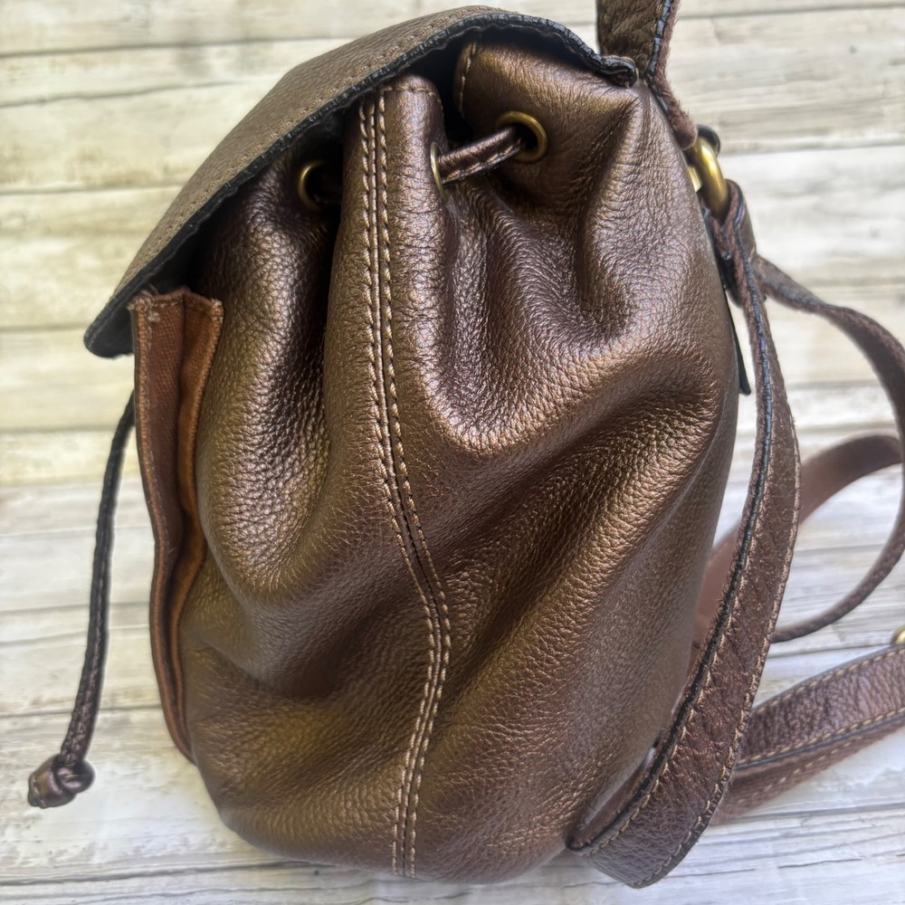 Fossil Mini Backpack Small Bronze Metallic Leather  Boho Bag Travel Casual - Picture 6 of 16